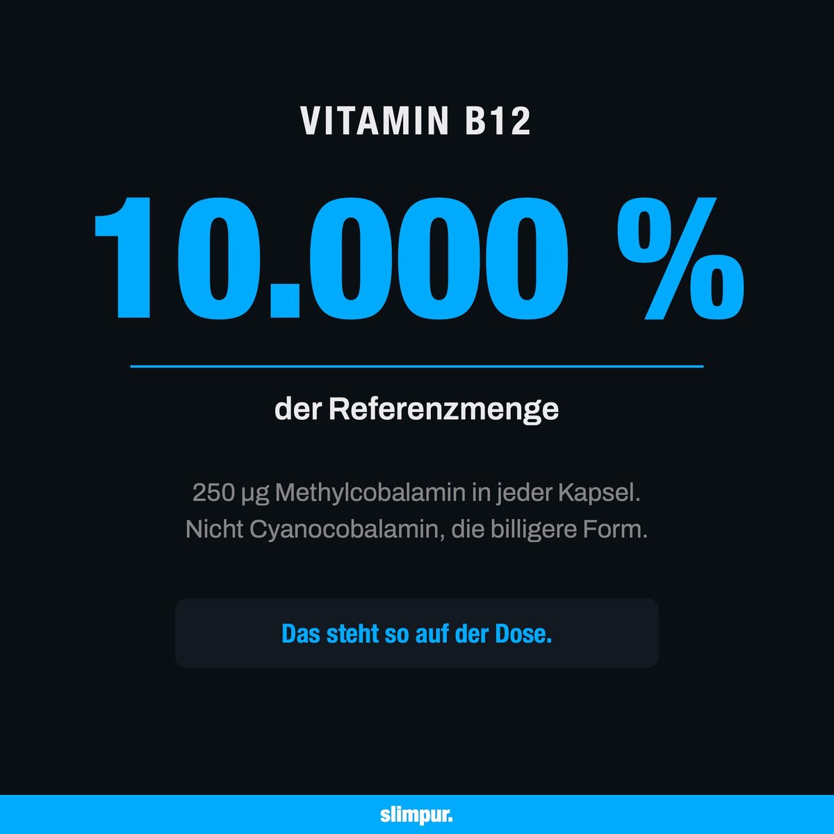 Vitamin B12 mit 10.000 Prozent der Referenzmenge, 250 Mikrogramm Methylcobalamin je Kapsel